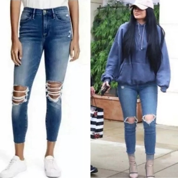 FRAME Denim Jeans Le High Skinny Crop Distressed Jeans in Gaby Wash - Picture 8 of 8